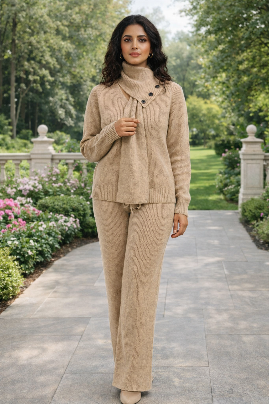 Elegant Woolen Co-Ord Set with Scarf Neck Design | Winter Wear for Women