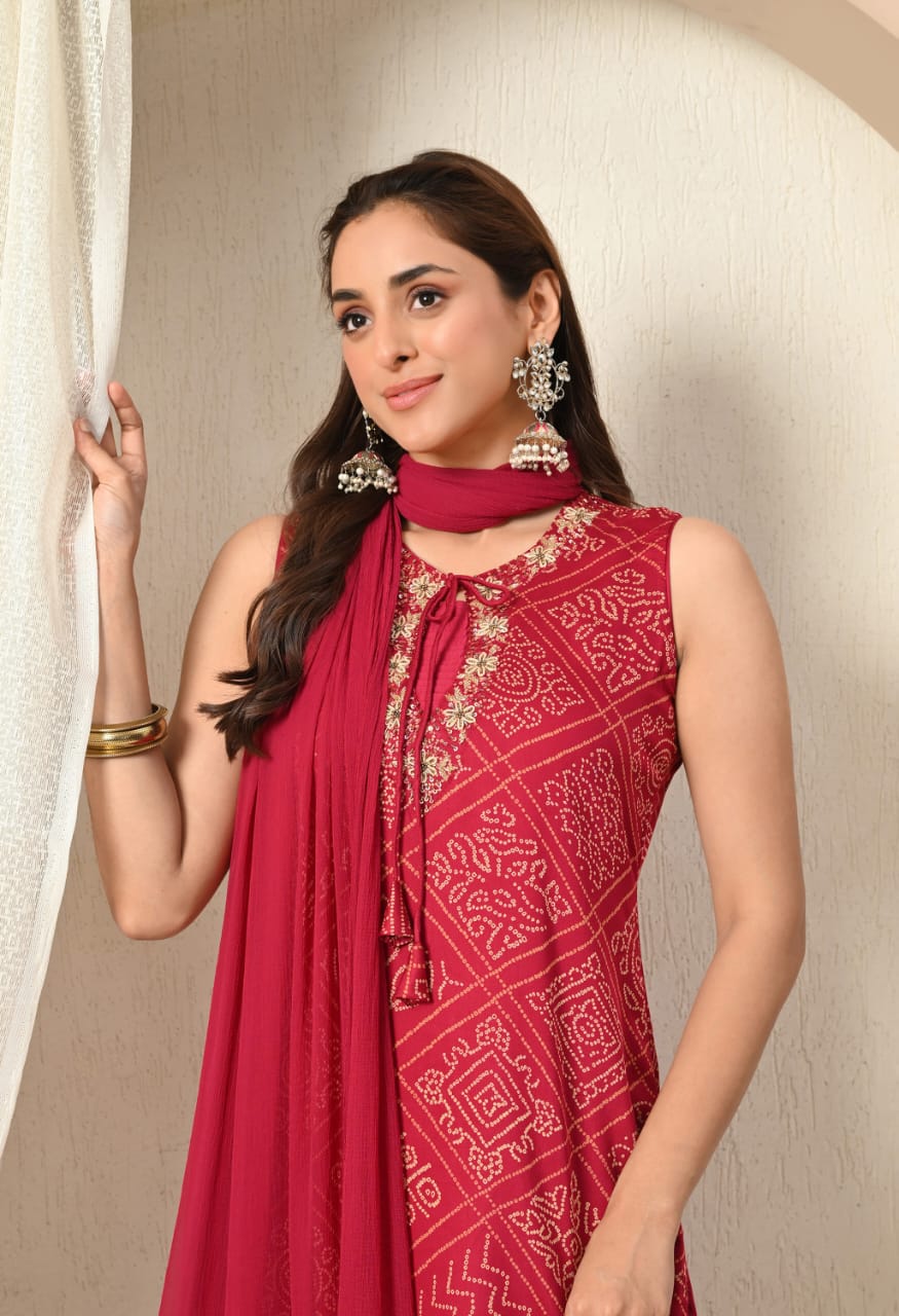Advita Bandhni Print 3-Piece Suit – Traditional Ethnic Wear for Women