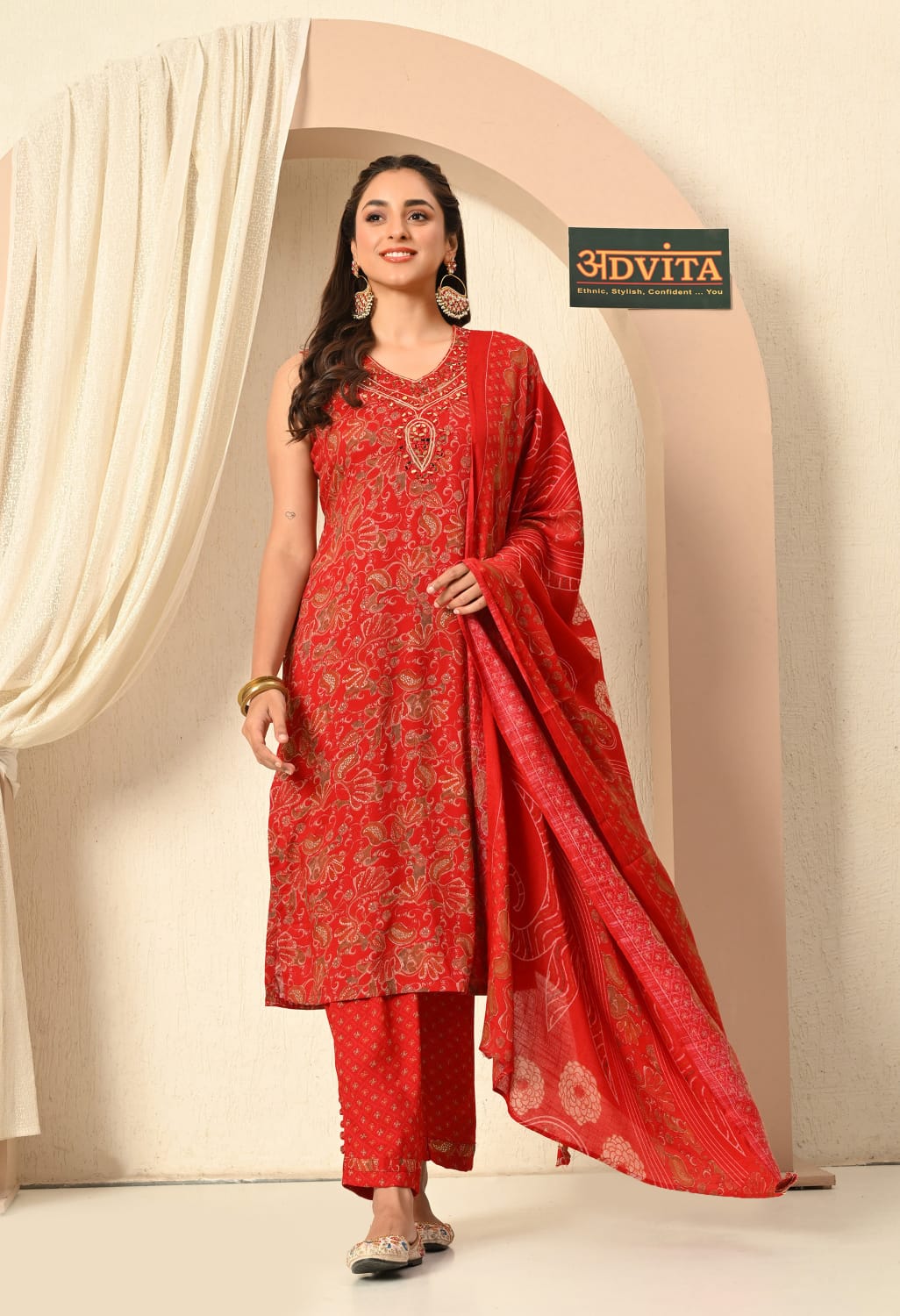 Elegant Women’s Cotton 3-Piece Suit Set – Kurta, Dupatta & Bottom | Soft Fabric, Timeless Style