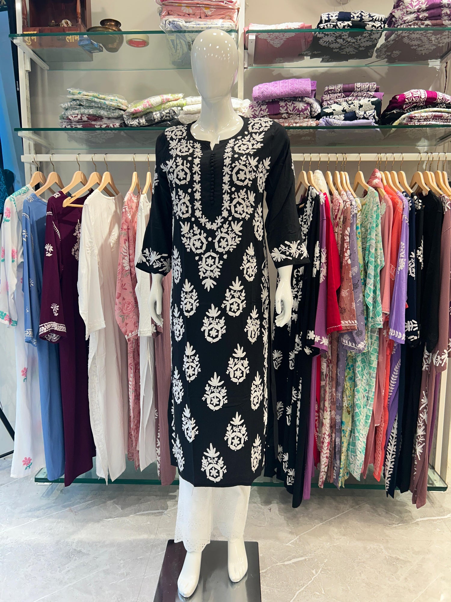 Black Chikankari Kurti With white Plazzo