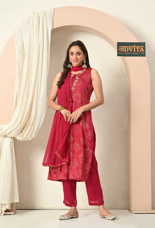 Advita Bandhni Print 3-Piece Suit – Traditional Ethnic Wear for Women