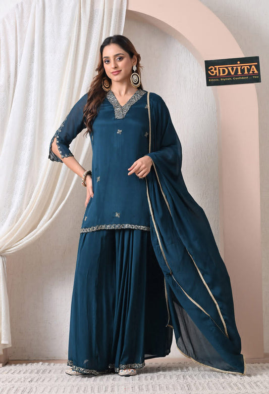 Advita Party Wear Sharara Dress – Chinon Fabric Festive Outfit