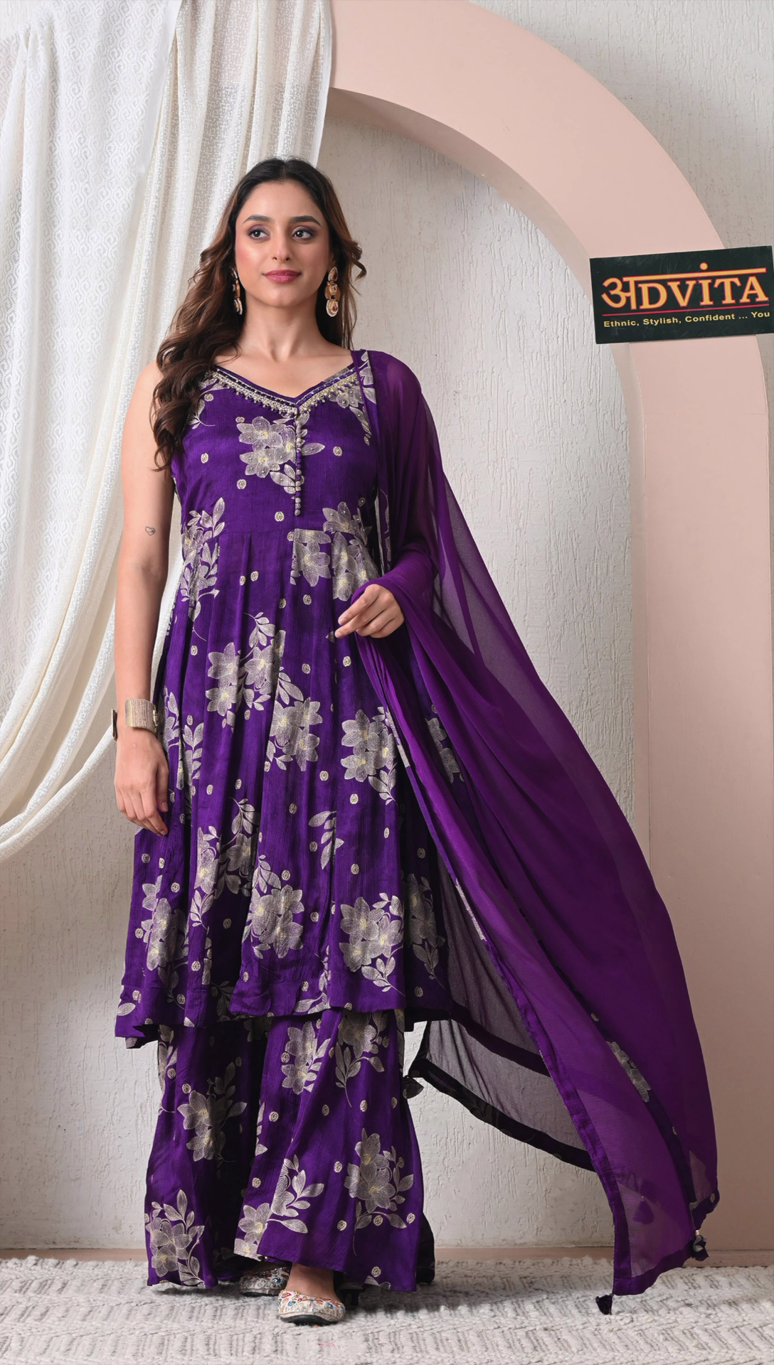 Advita Royal Purple Chinon Silk Sharara Suit with Dupatta – Party Wear Set