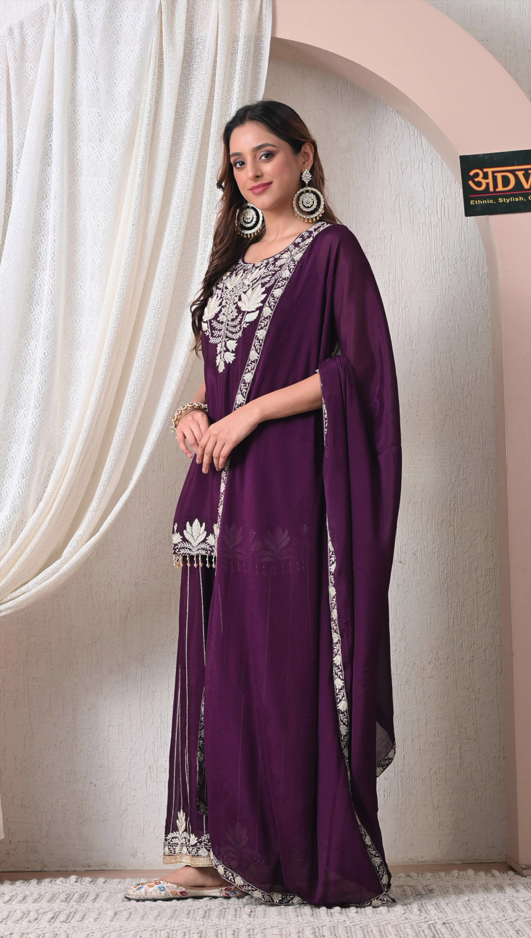Advita Purple Chinon Embroidered Sharara Suit Set