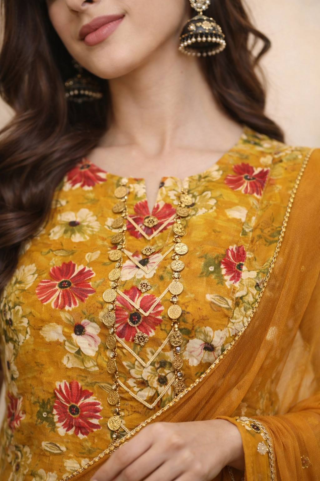 mustard-yellow-floral-dhoti-suit-closeup
